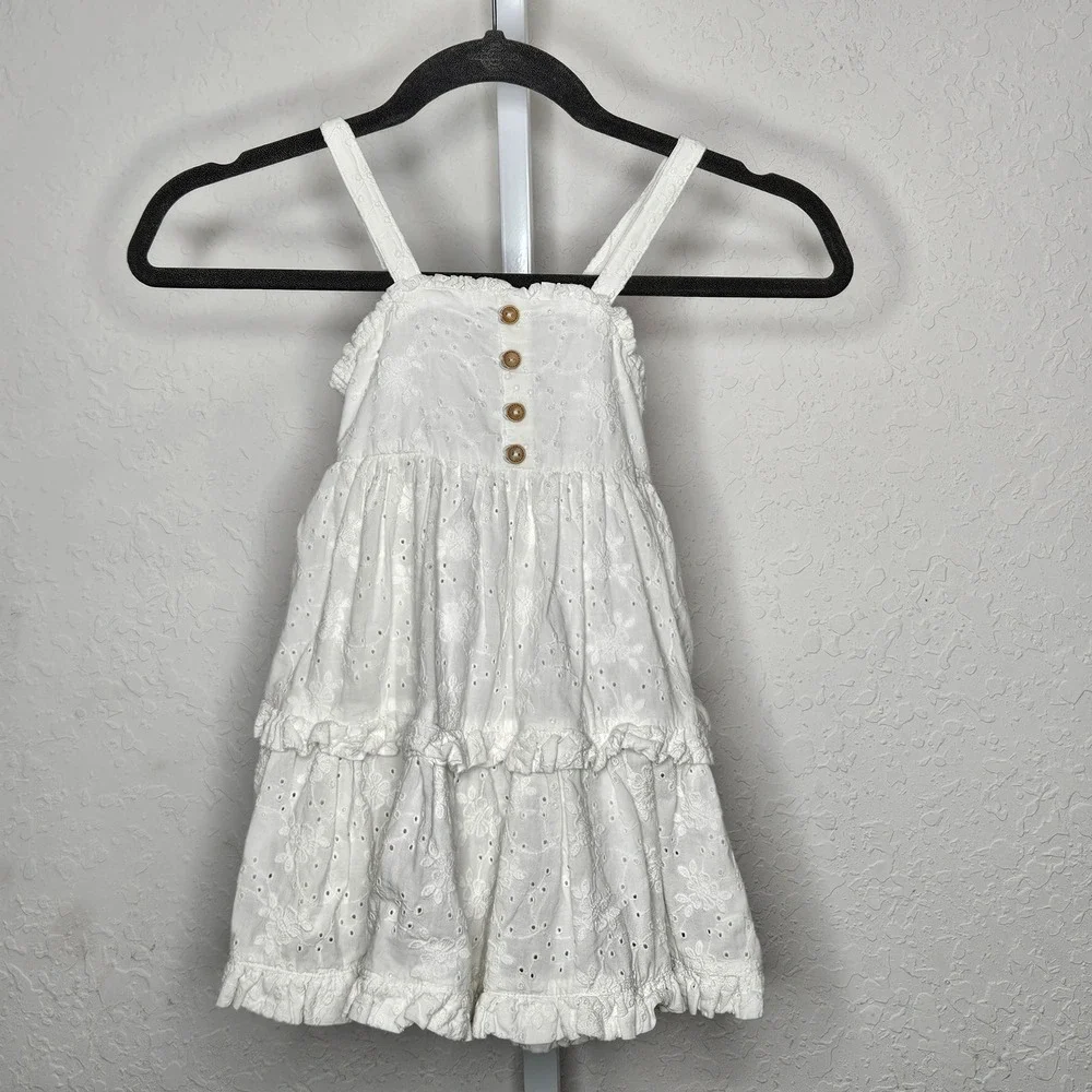 Tahari White Eyelet Lace Dress 4T Tiered Coquette Cottage Easter Flower Girl